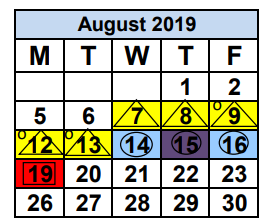 District School Academic Calendar for Sandor Wiener School Of Opportunity for August 2019