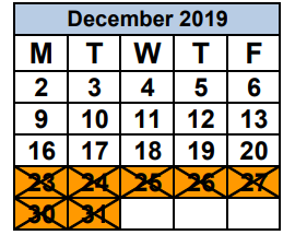 District School Academic Calendar for Aspira Eugenio Maria De Hostos Charter for December 2019