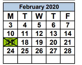 District School Academic Calendar for District Summer Center C for February 2020