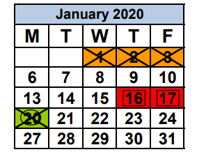 District School Academic Calendar for Aspira South Youth Leadership for January 2020