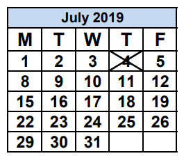 District School Academic Calendar for Bunche Park Elementary School for July 2019