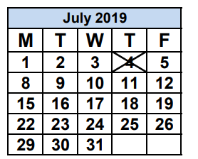 District School Academic Calendar for School For Applied Technology for July 2019