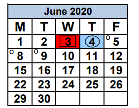 District School Academic Calendar for Blue Lakes Elementary School for June 2020