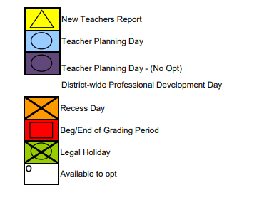 District School Academic Calendar Legend for Esy Summer Center