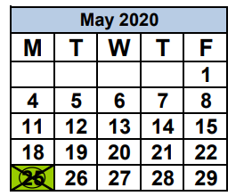 District School Academic Calendar for The 500 Role Model Academy for May 2020