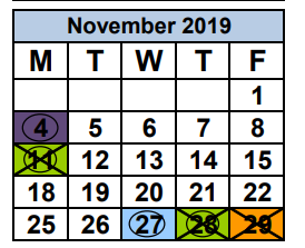 District School Academic Calendar for Shenandoah Elementary School for November 2019