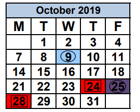 District School Academic Calendar for Coral Gables Senior High Adult Education for October 2019