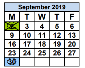 District School Academic Calendar for Life Skills Center Opa Locka for September 2019