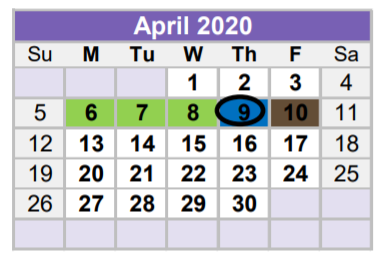District School Academic Calendar for Bunche Early Childhd Ctr for April 2020