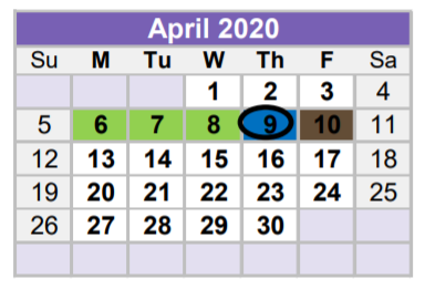 District School Academic Calendar for Midland Excel Campus for April 2020