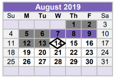 District School Academic Calendar for Bonham Elementary for August 2019
