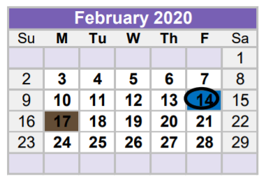 District School Academic Calendar for Culver Youth Home for February 2020