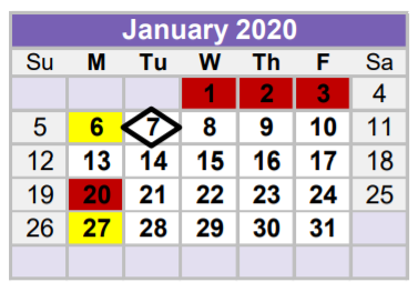 District School Academic Calendar for Midland Excel Campus for January 2020