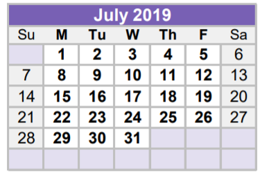 District School Academic Calendar for De Zavala Elementary for July 2019
