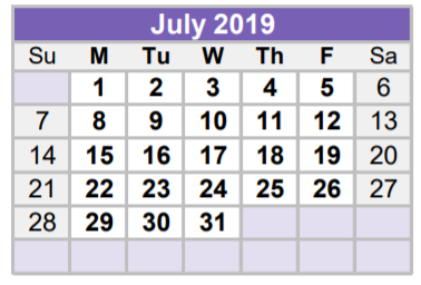 District School Academic Calendar for Midland Excel Campus for July 2019