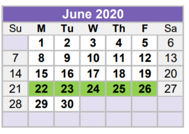 District School Academic Calendar for Greathouse Elementary for June 2020