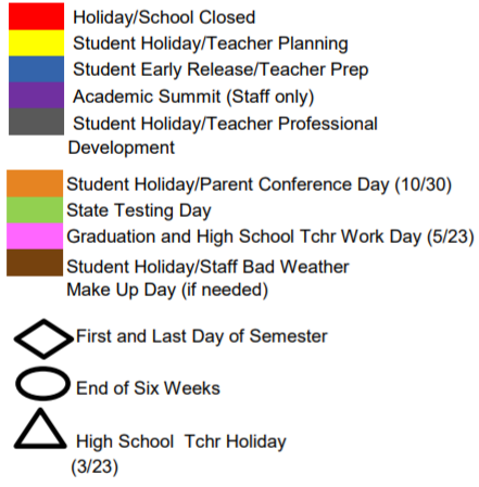 District School Academic Calendar Legend for Midland Excel Campus