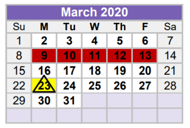 District School Academic Calendar for Midland Excel Campus for March 2020