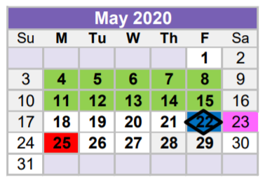 District School Academic Calendar for Culver Youth Home for May 2020