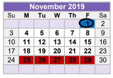 District School Academic Calendar for Bunche Early Childhd Ctr for November 2019