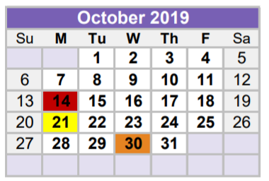 District School Academic Calendar for Midland Excel Campus for October 2019