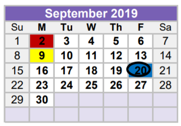 District School Academic Calendar for Lee Freshman High School for September 2019