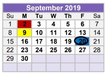 District School Academic Calendar for Long Elementary for September 2019