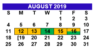 District School Academic Calendar for Alton Memorial Jr High for August 2019