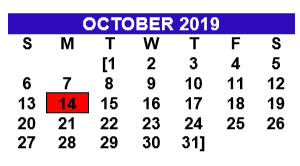 District School Academic Calendar for Carl C Waitz Elementary for October 2019
