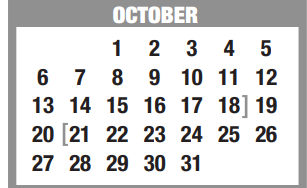 District School Academic Calendar for Memorial Elementary for October 2019