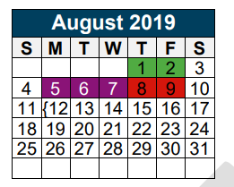 District School Academic Calendar for Kings Manor Elementary for August 2019