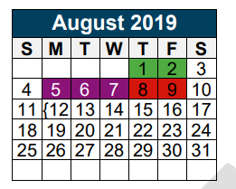 District School Academic Calendar for Porter Elementary for August 2019