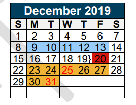 District School Academic Calendar for New Caney Sp Ed for December 2019