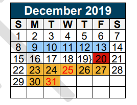 District School Academic Calendar for Valley Ranch Elementary for December 2019