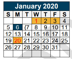 District School Academic Calendar for Project Restore for January 2020