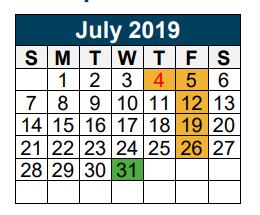 District School Academic Calendar for Porter High School for July 2019