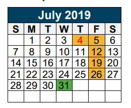 District School Academic Calendar for Porter Elementary for July 2019