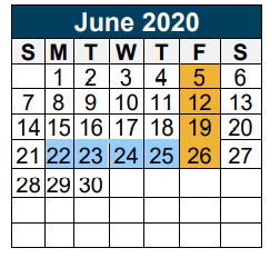 District School Academic Calendar for Bens Branch Elementary for June 2020