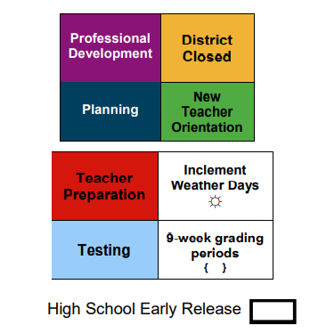 District School Academic Calendar Legend for Keefer Crossing Middle School