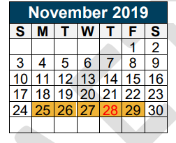 District School Academic Calendar for Valley Ranch Elementary for November 2019
