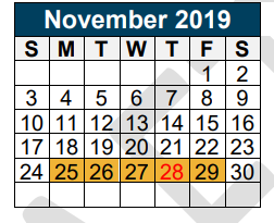 District School Academic Calendar for Kings Manor Elementary for November 2019