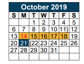 District School Academic Calendar for Valley Ranch Elementary for October 2019