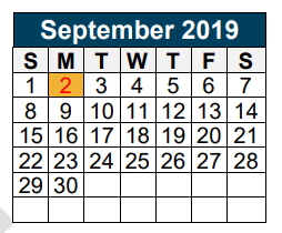 District School Academic Calendar for Valley Ranch Elementary for September 2019