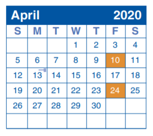 District School Academic Calendar for Jackson Middle for April 2020