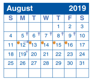 District School Academic Calendar for White Middle for August 2019
