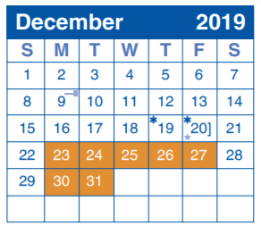 District School Academic Calendar for Adolescent Intervention Ctr for December 2019