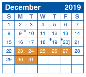 District School Academic Calendar for Hardy Oak Elementary School for December 2019