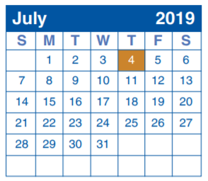 District School Academic Calendar for Stahl Elementary School for July 2019