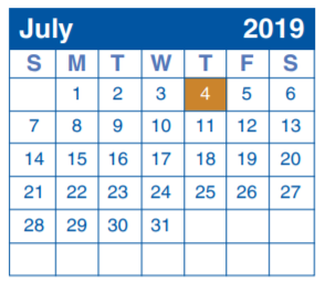 District School Academic Calendar for Homebound for July 2019