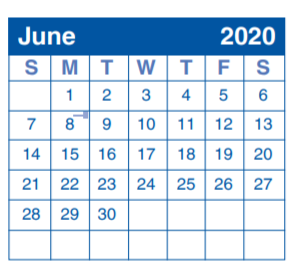District School Academic Calendar for Huebner Elementary School for June 2020